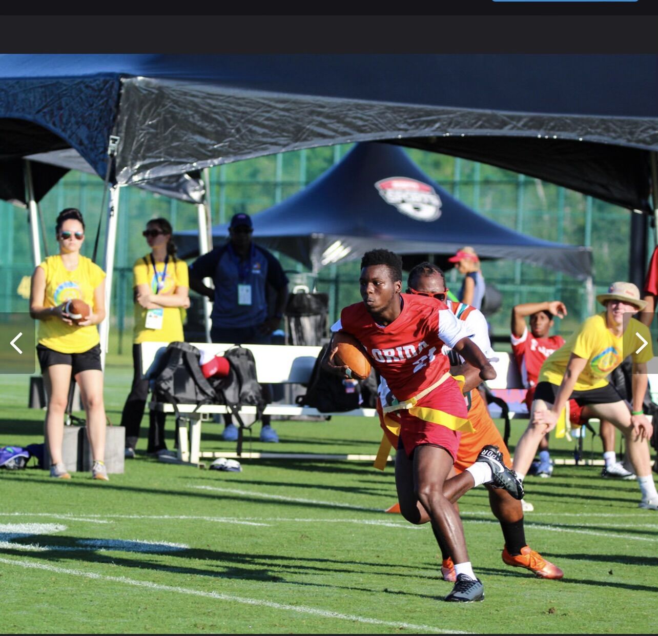 Kamari Graham races down the field at a Homestead Senior High School Unified Flag Football game.